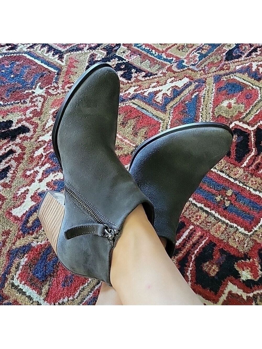 ECCO Danish Design Blue Suede Stack Heel Ankle Boots Women's Size 6